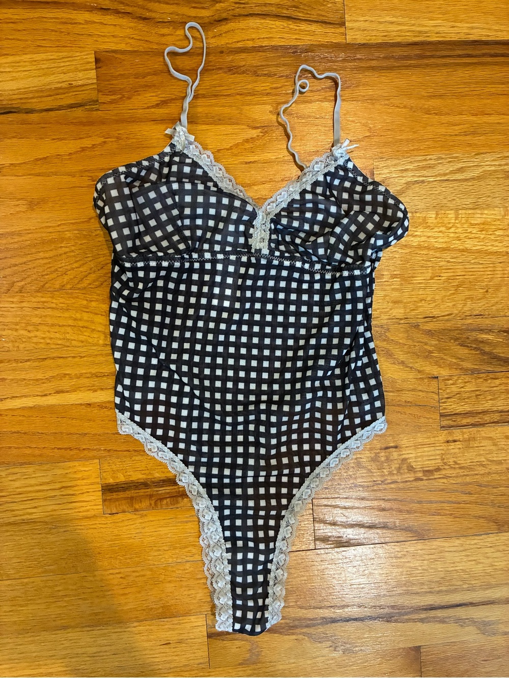 Gingham Lace-Trim Bodysuit